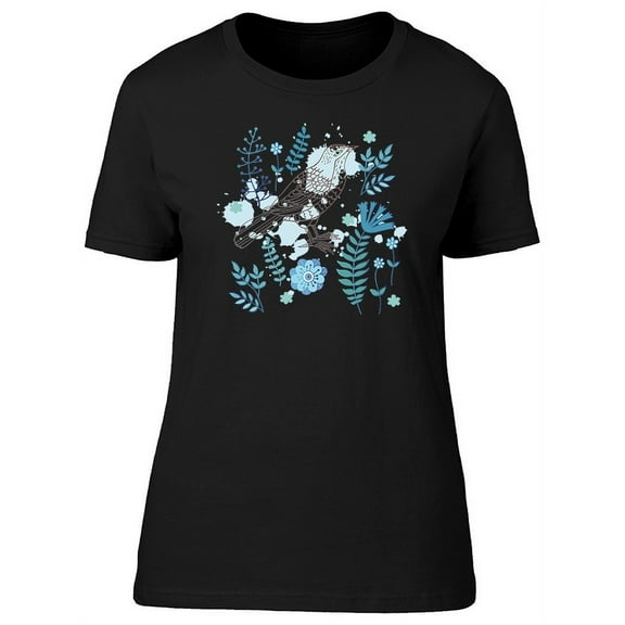 Brown Line Bird With Leaves T-Shirt Women -Image by Shutterstock, Female x-Large