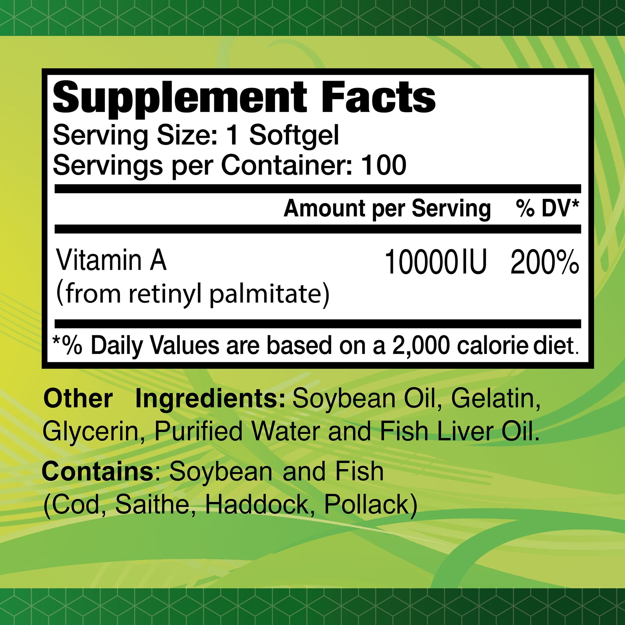 ALFA VITAMINS - Vitamin A - Fish Liver Oil 10,000 IU - Daily Dietary Supplement Helps Supports Vision, Skin and Immune System - 100 Softgels