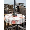 thumbnail image 2 of Outdoor Tablecloth with Umbrella Hole for Patio/Picnic/Party/Camping, Peach Waterproof Table Cloth Round Cover Washable, Spring Floral Green Leaf Botanical Pink Fruit (Dia 54"), 2 of 8