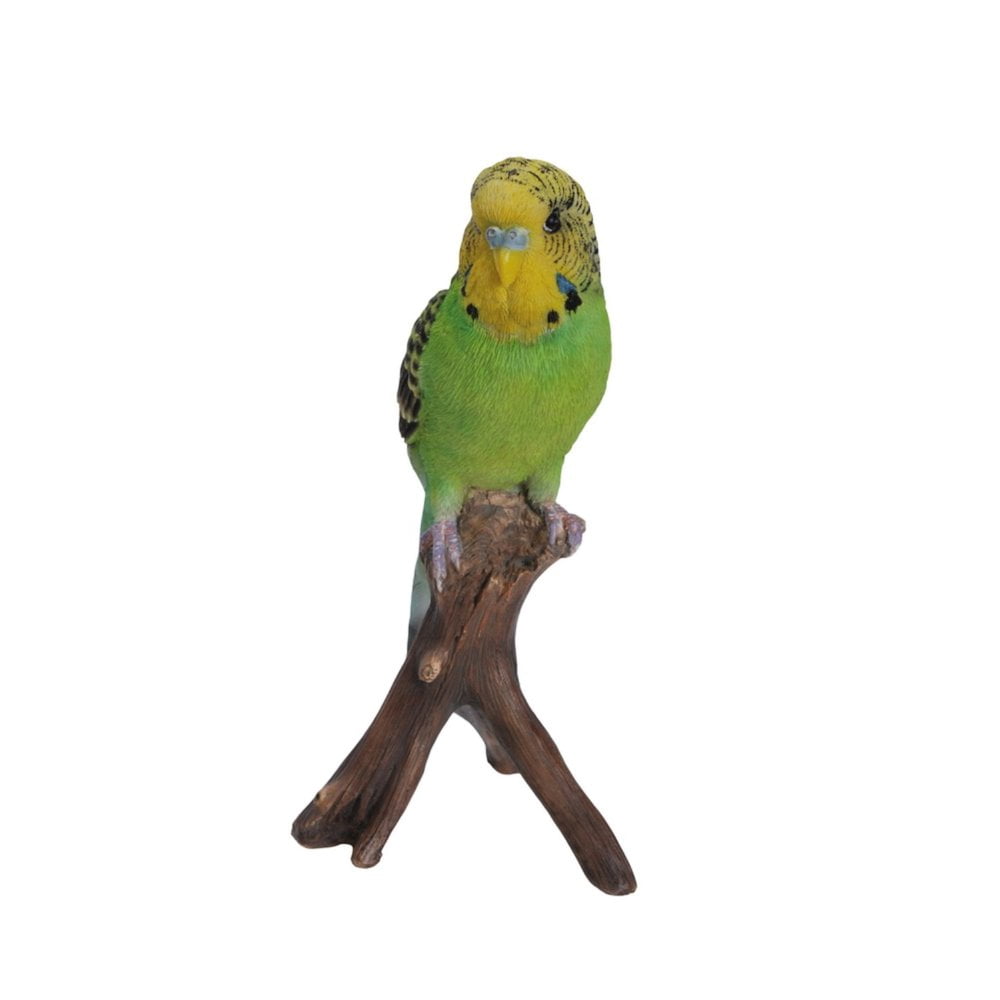 Hi-Line Gift Budgie on Branch 7” Green Animal Garden Statue, Incredibly Realistic