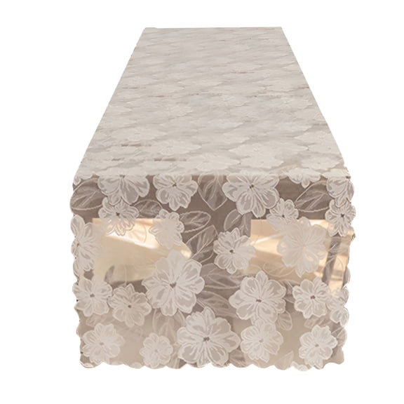 FURMORA Lace Table Runner 18x70" Dresser Cover Top White Embroidered Table Runner Vintage Crochet Table Runner Flower Dresser Runners for Bedroom Furniture Kitchen Wedding Party Table Decor