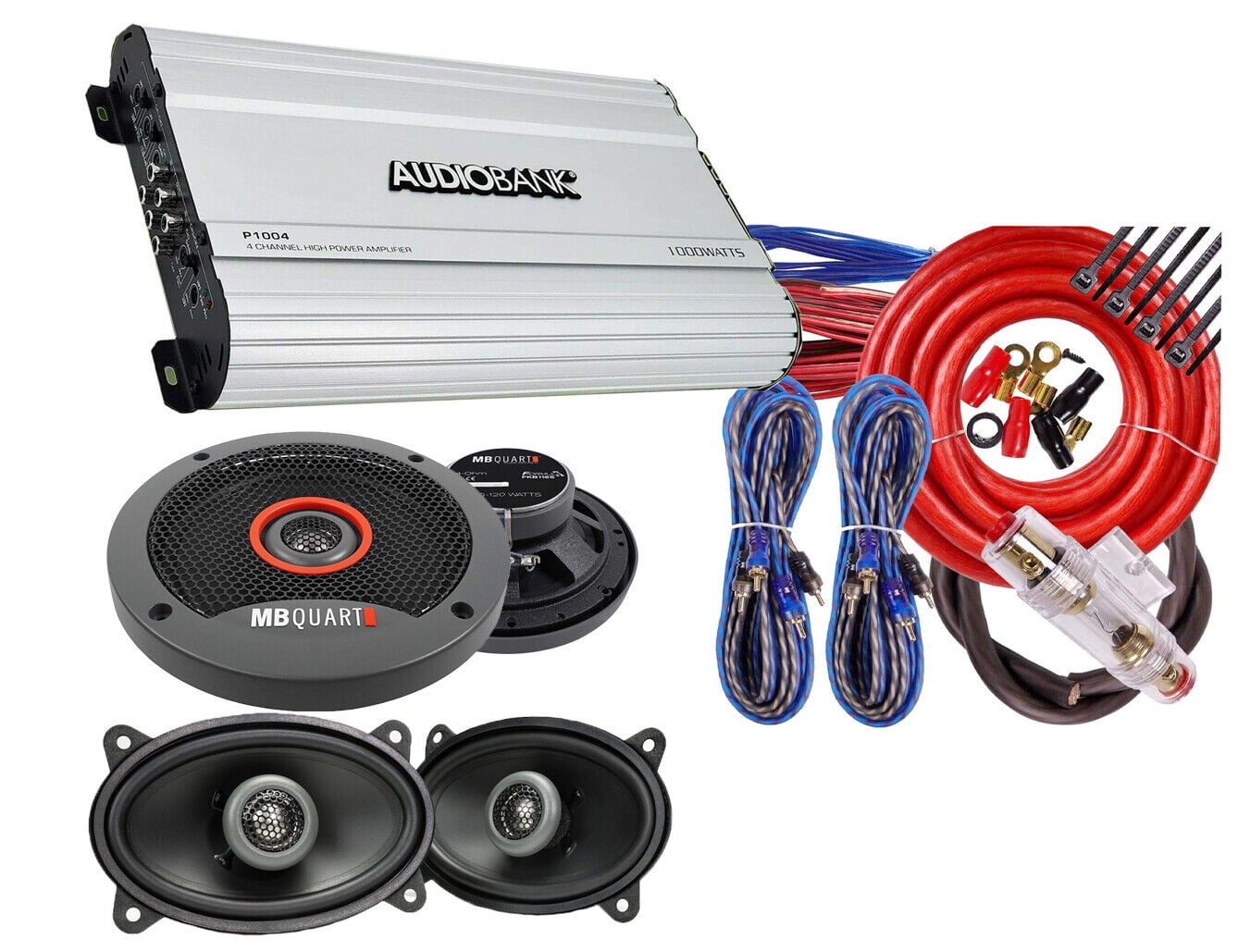 MB Quart ELITE 4x6" + 6.5" Car Audio Speakers + Audiobank 1000w Amp