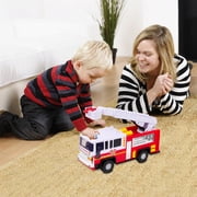 لعبة Playkidz 15 Fire Truck للأطفال مع أضواء وأصوات صفارات الإنذار ، مركبة الطوارئ الكلاسيكية باللونين الأحمر والأبيض ، سلم متحرك للعب التفاعلي ، متعة التعلم المبكر ، الأولاد أو الفتيات