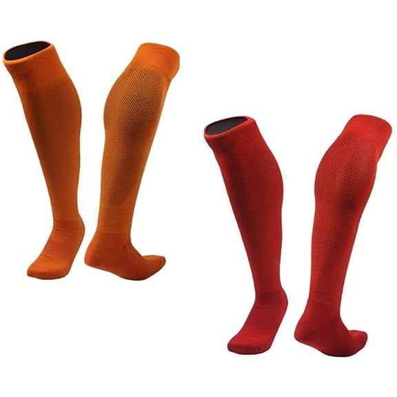 Lian LifeStyle 2 Pairs Exceptional Knee High Sports Socks for Soccer, Softball, Baseball and many other Sports XL0005 Size M Orange,Red
