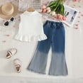 thumbnail image 6 of XINXIAOO Toddler Girls Clothes Sleeveless Shirt Flare Jeans Pant Outfits for Girl Bell Bottom Kids Girls Clothing Set Summer Fall Fashion Outfits 4T, 6 of 8
