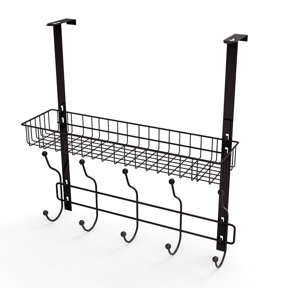over the Door Hook Rack with Wire Storage Basket, Metal Over Door Organizer for Entryway Bathroom