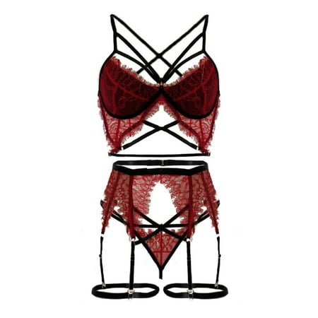 

Lingerie for Women Bra Set Teddy Bodysuit Solid Red M