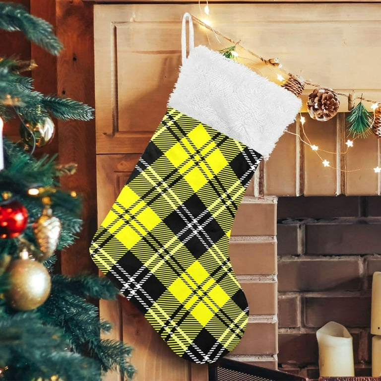 Yellow Black Tartan Plaid Christmas Stockings Christmas Presonalized Large  Stocking Sock, Set of 1 Xmas Party Winter Decor Candy Bag Family Holiday