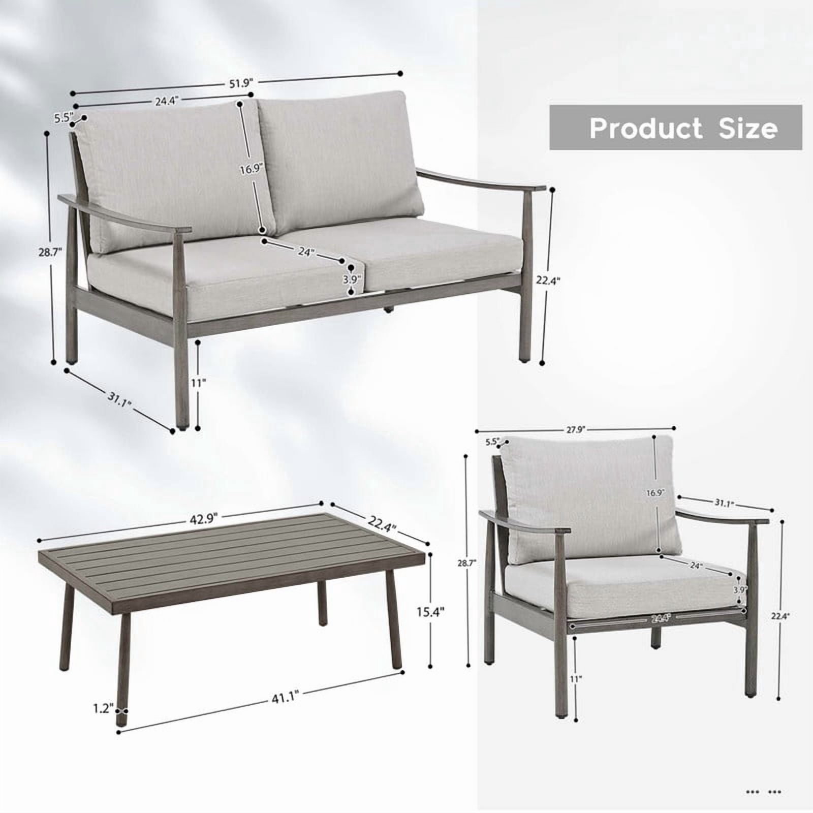4Pcs Outdoor All-Weather Conversation Sets with Sofas & Coffee Table, Patio Aluminum Sectional Chat Sets, Gray