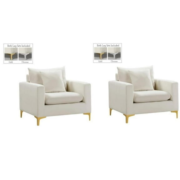 Home Square 2 Piece Upholstered Velvet Accent Chair Set in Cream White
