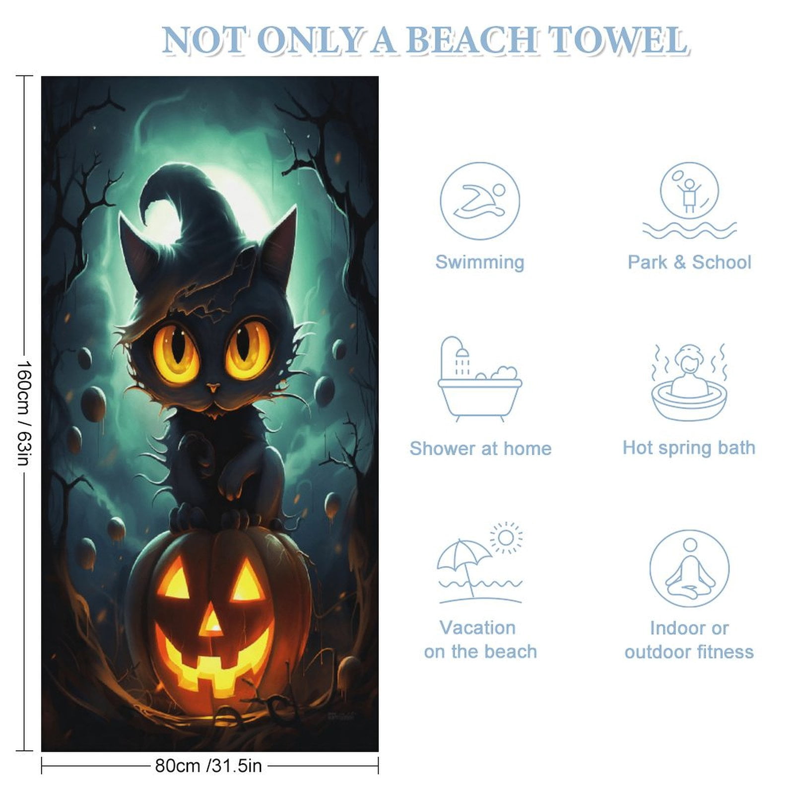Halloween Scary Night Full Moon Oversized Beach Towel XL Pool Camping Swim Towels 32''x63'' Soft Blanket Accessories Must Vacation Necessities Adult