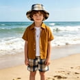 thumbnail image 2 of OSOLU Boys Summer Hawaiian Beach Outfits Short Sleeve Button Up Shirts And Shorts With Bucket Hat 3 Piece Set 3-8Y Stylish Outfit, 2 of 9