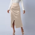 thumbnail image 2 of ClodeEU Women's Satin High Waisted Side Split Maxi Skirt ,Elastic Waistband Long Silk A-Line Skirts Beige,Womens Plus L, 2 of 7