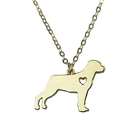 Heart Rottweiler - Art Attack Goldtone I Love My Dog Lover Heart Outline Rottweiler Pet Puppy Rescue Pendant Necklace