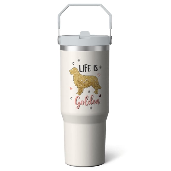 1pc Golden Retriever 30oz Tumbler with Straw & Handle - Insulated Stainless Steel Cup | Holiday Gift for Man Women (Christmas, Valentine's, Birthday)
