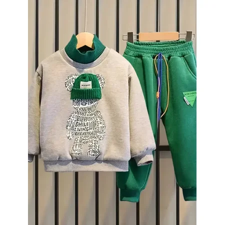 

GEDER-FAChildren‘s Boys And Girls Set Autumn And Winter Fleece Thick Warm Sweatshirt Trousers Outfit