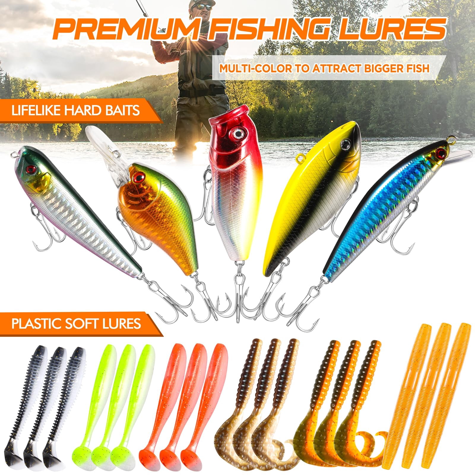 353/404 Fishing Lures  Upgrade Tackle Box With Included Crankbaits Hooks Weights Other Accessories Lure Bait Gear Equipment Kit Gift For Men Freshwater Bass