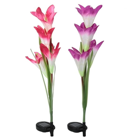 Delaman Solar Lights Outdoor Garden Decor Lily 2 Pack, Stainless Steel Waterproof Garden Decorations Front Yard Decor Path Lighting