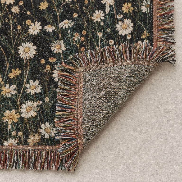 Charcoal Wildflower Meadow Woven Blanket, 100% Cotton, Botanical ...