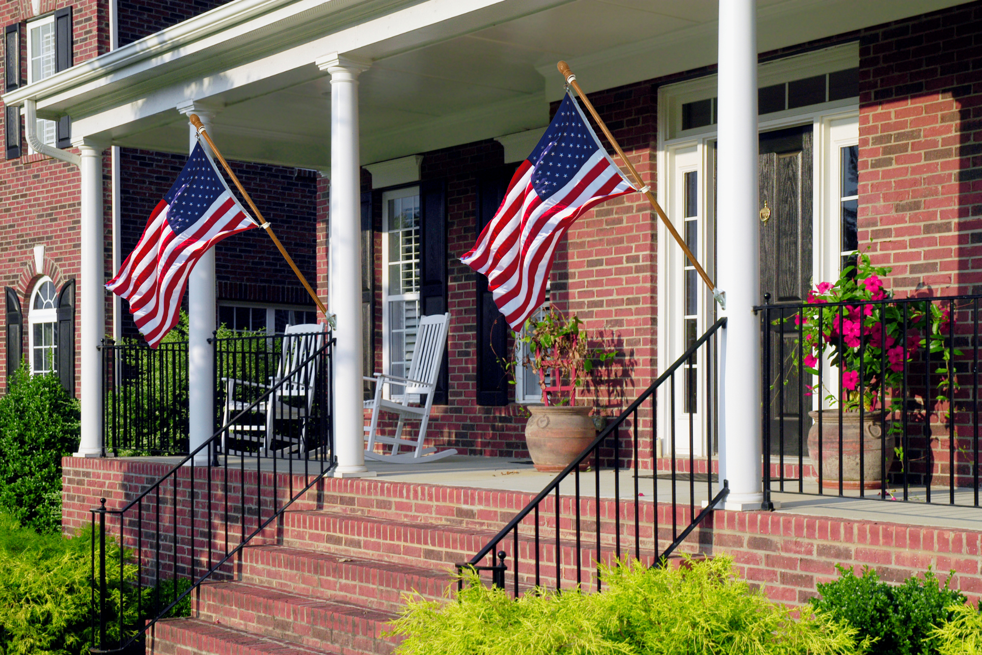 ILOT 56" Wooden Flag Pole for House Pack of 2 Tangle Free Adjustable Rotating Rings Fit All Flag Sizes
