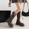 thumbnail image 4 of NOKIO Bottes Rétro de Combat pour Adolescentes Hauteur Genou Mi-Mollet Légères Semelle Crantée Goth Punk Hiver Mode Urbaine Tendance à Lacets Bottillons, 4 of 7