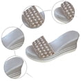 thumbnail image 5 of Rokment Bridal Sparkly Rhinestones Pearl Wedges Dress Sandals for Women Bride Wedding Fashion Bling Open Toe Platform Chunky High Heel Dressy Slip on Beach Summer Slides Silver Size 9.5, 5 of 7