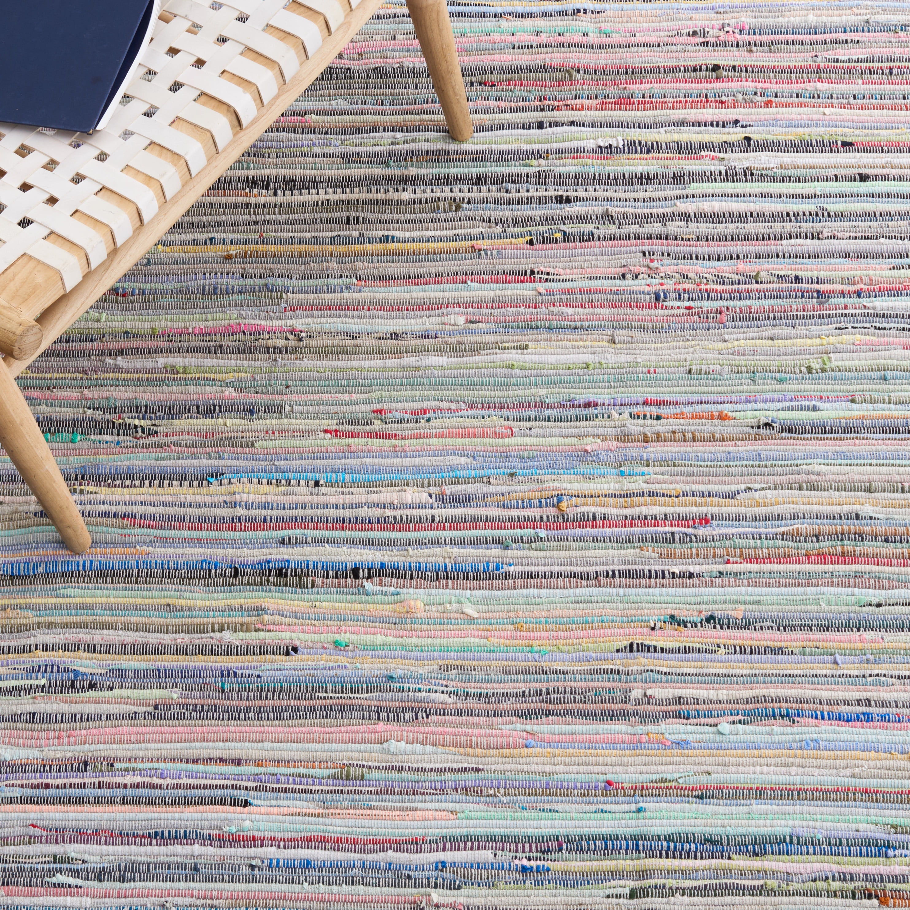 SAFAVIEH Rag Robynne Striped Cotton Area Rug, Grey/Multi, 11' x 15'