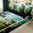 thumbnail image 3 of meiyoeat Tropical Rainforest Dinosaur Zipper Twin Comforter Sets with Fitted Sheet and 2 Pillowcases for Kids Boys Girls, Nature Wildlife Zipper Bedding Set, Green, Black Reversible, 4-Piece, 3 of 6
