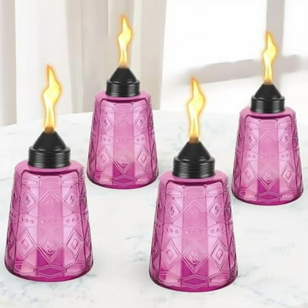 Tabletop Torches Outdoor 4 Pack, 12 oz Glass Torch Canister with Wicks & Cap, Refillable Citronella Torches Outdoor for Yard Garden Décor,Party,Patio,Landscape (Purple)$$Tools & Hardware Other