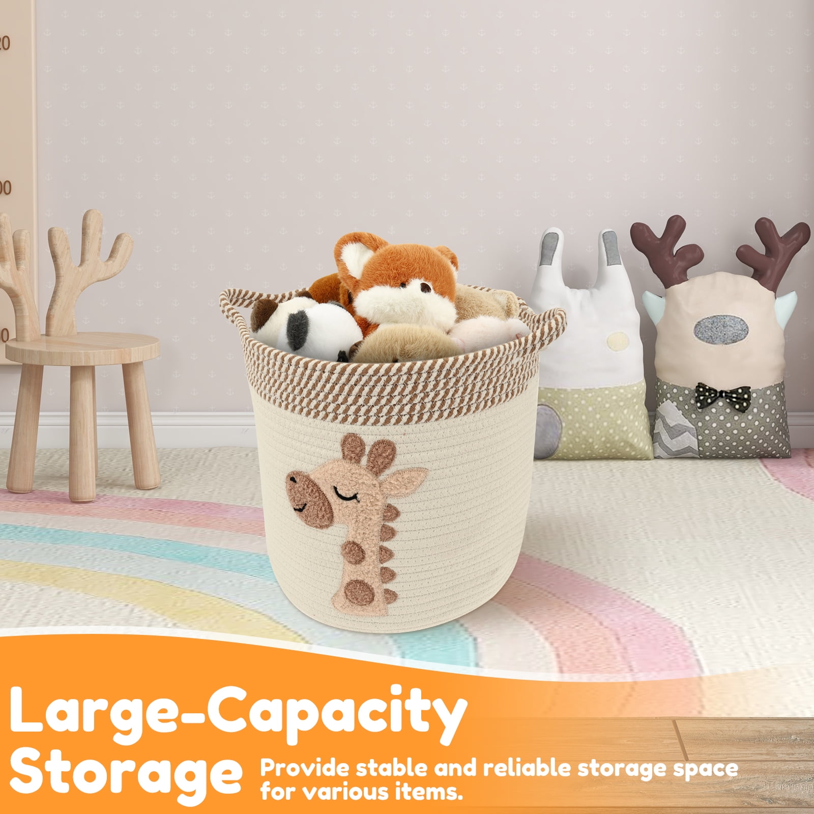 Fkszll Cotton Rope Storage Basket for Kid, Blanket Basket Dog Toy Organizer for Nursery Baby Laundry Hamper for Clothes, Animal Shape Giraffe Baskets