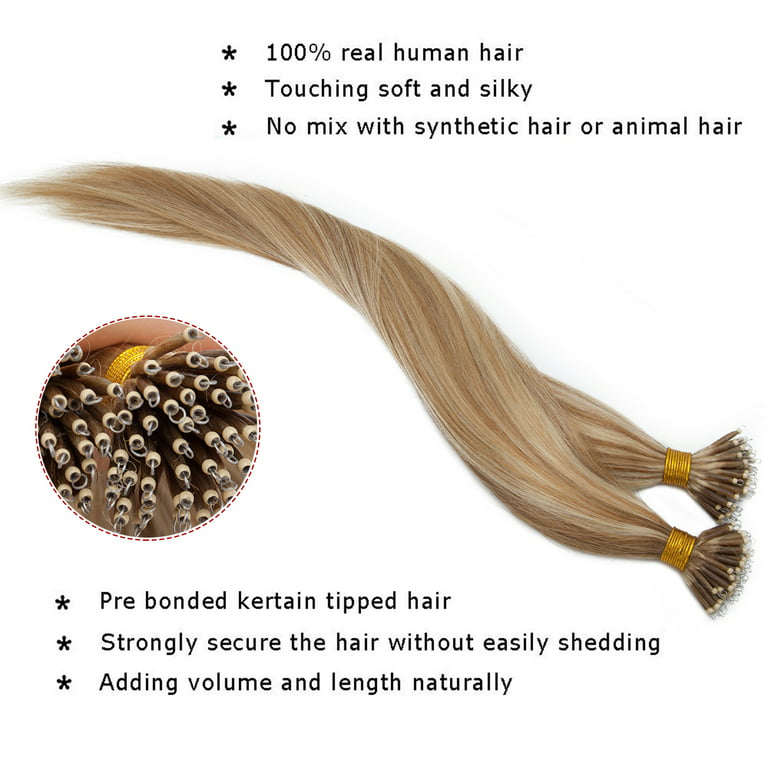  SEGO Nano Bead Human Hair Extension Pre Bonded Nano Ring Tip  Remy Hair Extensions Micro Beads Rings Loop Hand Tied Hairpiece 18 Inch #04  Medium Brown 1g/strand 50g/pack : Beauty