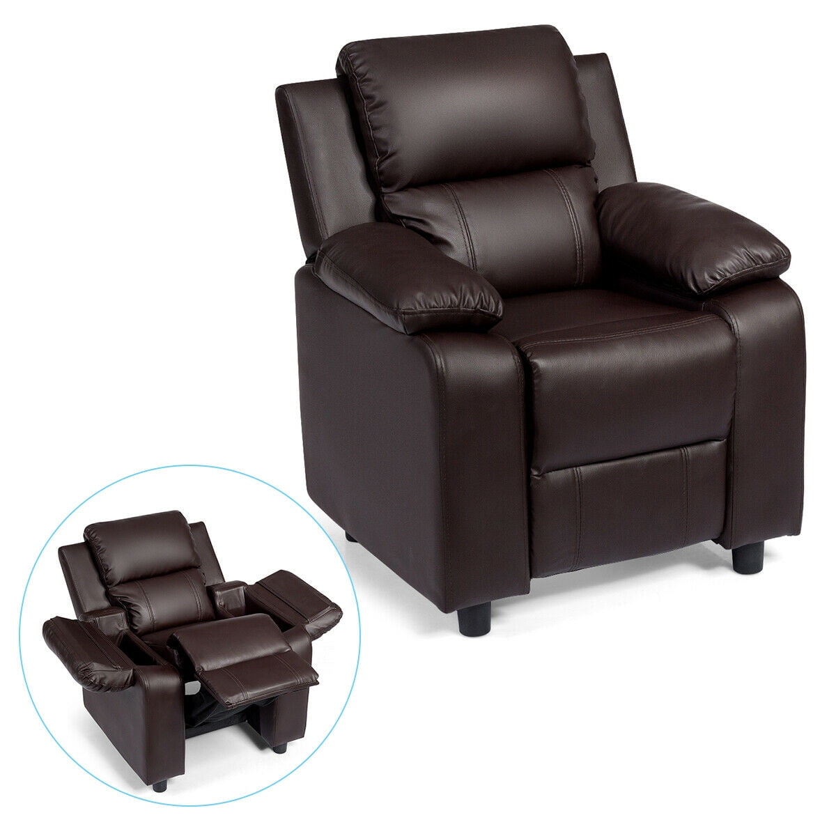 Gymax Deluxe Padded Kids Sofa Armchair, Childrens Leather Recliner