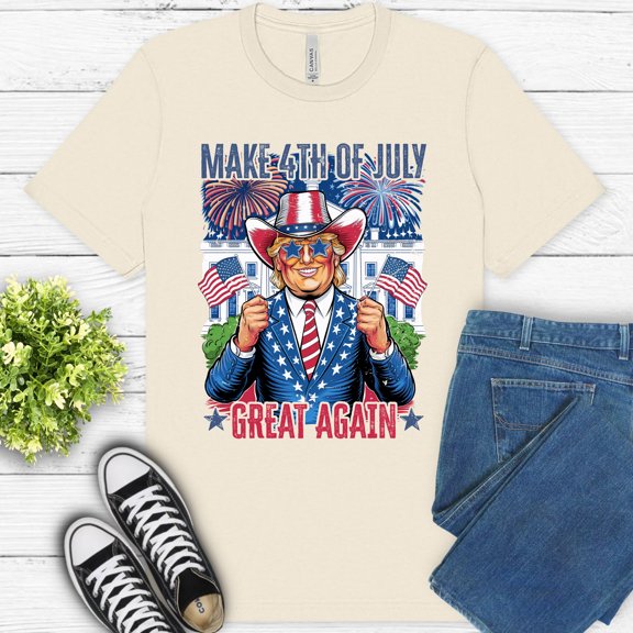 Funny 4th of July Patriotic Shirt | Make 4th of July Great Again USA Flag T-Shirt , Natural, S