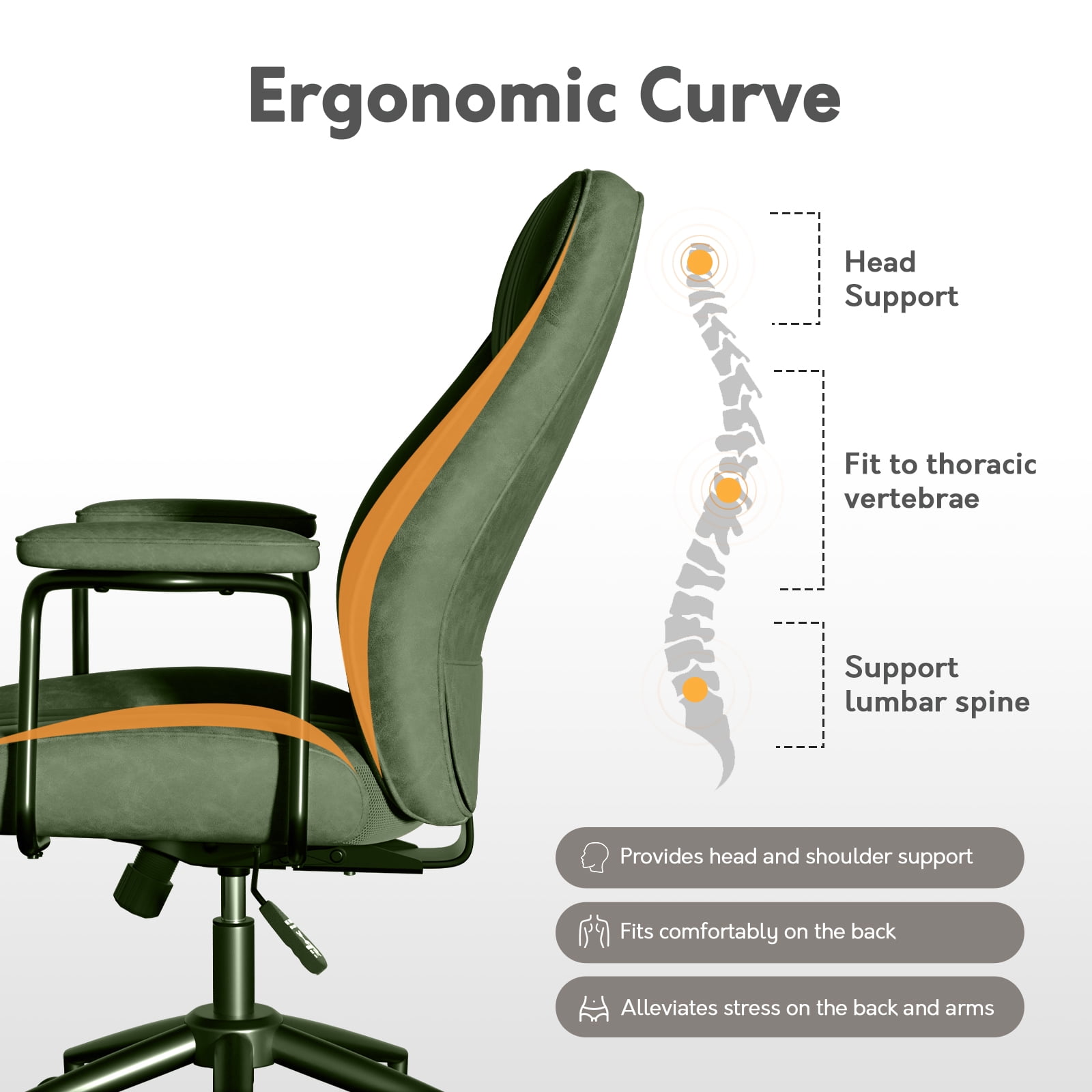 HomeZeer Executive Office Chair, Leather Desk Chairs with Wheels, Ergonomic Desk Chair with Arms, Mid Century Modern Reclining Computer Task Home Chair with Lumbar Support, Green