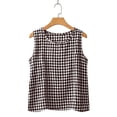 thumbnail image 4 of Womens Gauze Tank Tops Trendy Plaid Gingham Boho Blouses Summer Casual Tunic Top Beach Cute Sleeveless Shirt Coffee Size S, 4 of 5