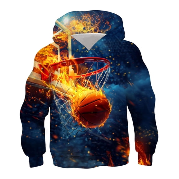 Byoo Toddler Boy 3D Flaming Basketball Print Hoodie Soft Pullover Full-Sleeve Sweatshirt Comfy Active Shirt Top