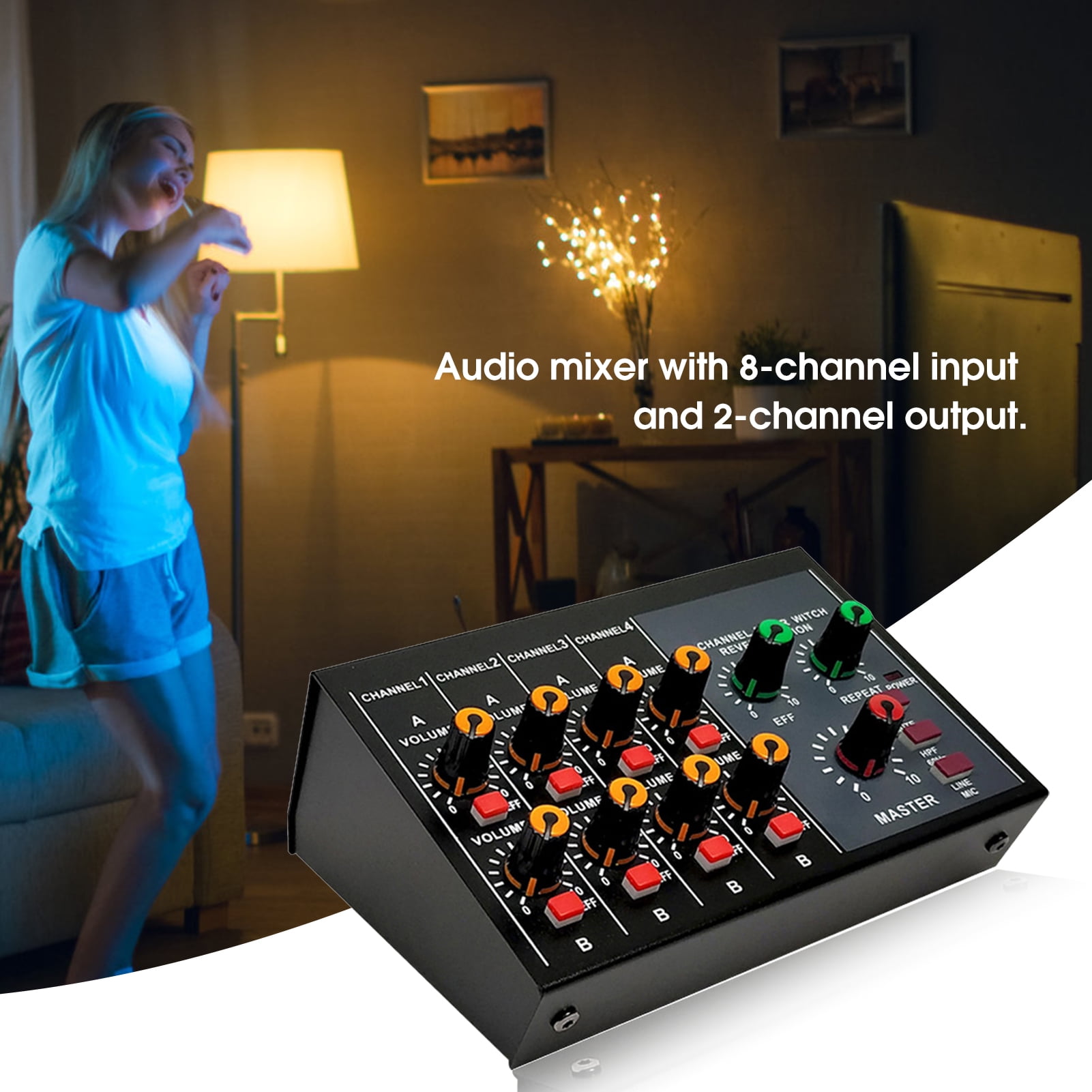 8-Channels Mini Low Noise Sound Mixer Stereo Audio Mixer MIX-428 with Power,  NEW