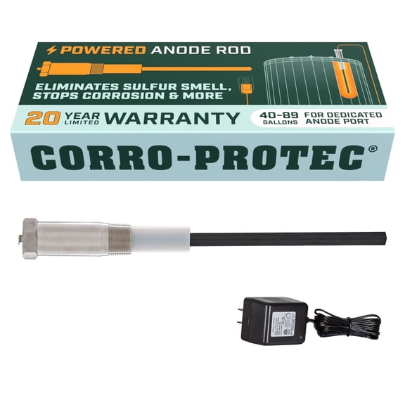 Corro-Protec Powered Anode Rod for Water Heater, Stops Odors and Corrosion, 20-Year Warranty