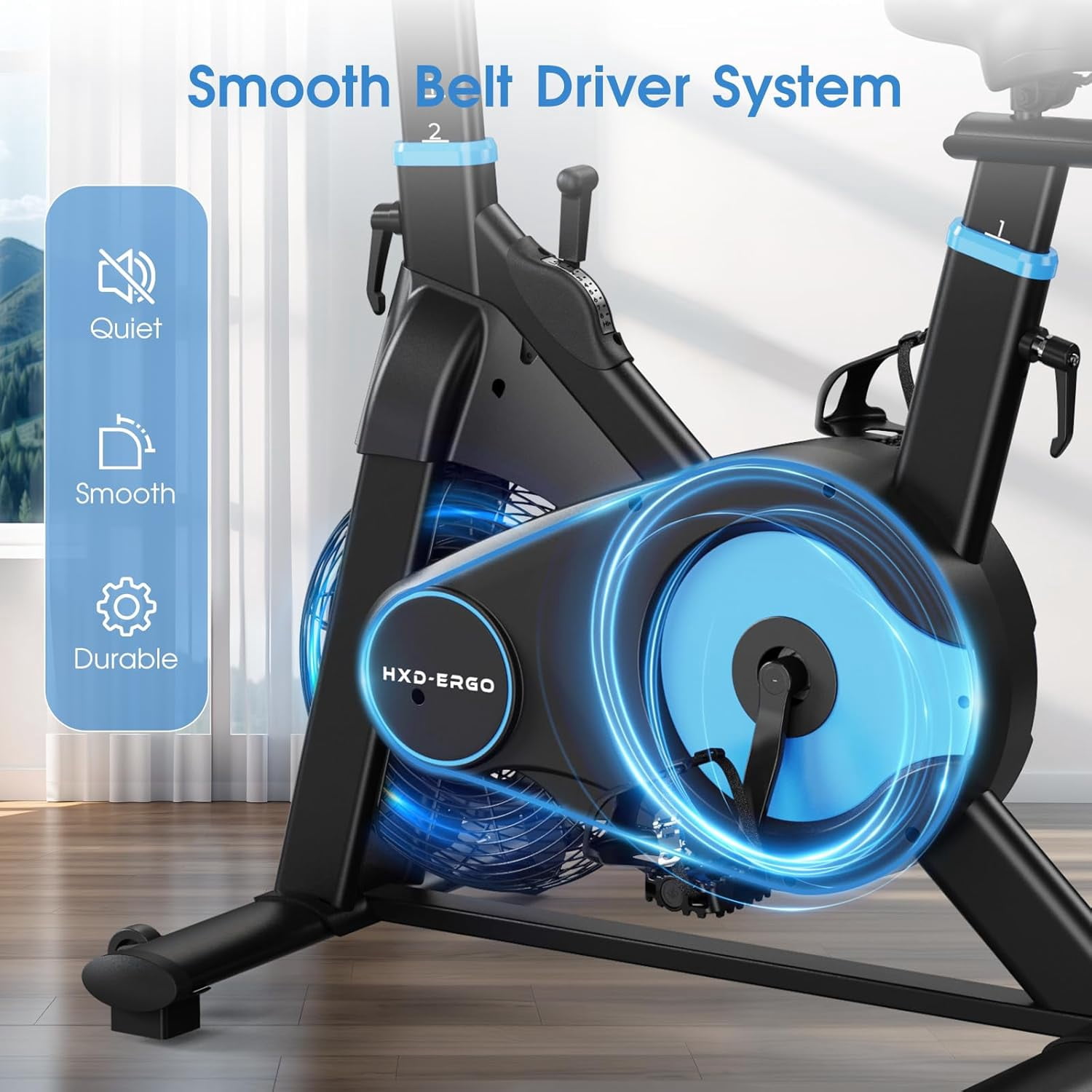 HXD-ERGO Exercise Bike, Air & Magnetic Resistance Stationary Bike for Home, Silent Belt Drive, App Compatible Cycling Bike with LCD Monitor, 350lbs Capacity Workout Bike