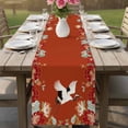 thumbnail image 4 of Red Crane Table Runner - 60 Inch Long Vintage Red Teal Spring Floral Botanical Cotton and Linen Blended Dress Scarves Farmhouse Table Runner for Kitchen Dining, Coffee Table, 13" x 60", 4 of 8
