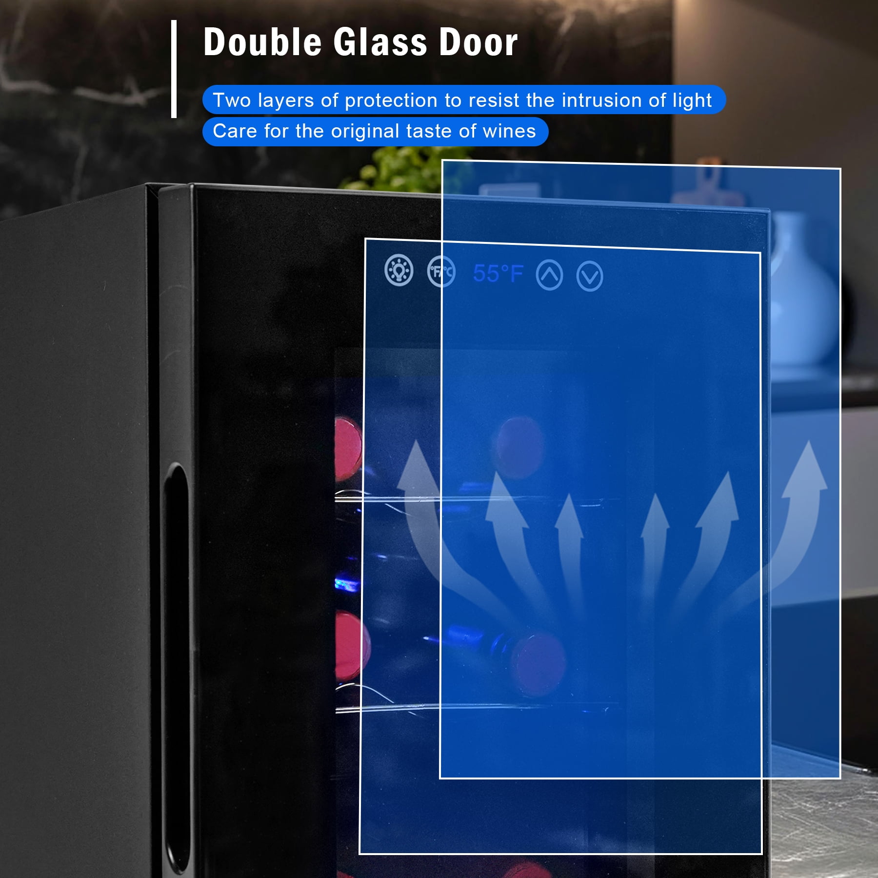 IceBlue Portable 6-Bottle Wine Cooler, Drink refrigerator,Digital Temperature Control(10-18°C) ,LED Screen, Car and Home Use