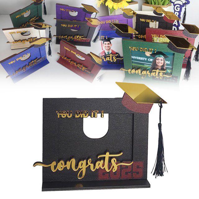 Desktop Ornament 2025 Graduation Photo Frame Wooden Tabletop Display Photo Frame With Stand Bachelor Hat Wood Decorative Photo Holder For Home Desk, Home Decoration Desktop Ornament