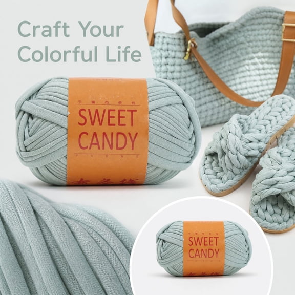 Cotton T-Shirt Yarn for Crochet with Soft Chunky Texture, 1 Large Skein, Light Blue, for Making Blankets and Bags, Craft Yarn