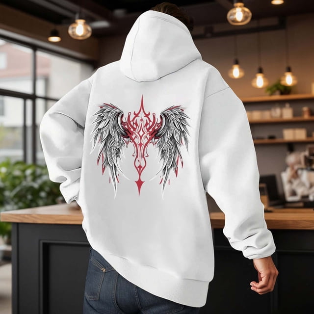 MHFRRA Sudadera con Capucha Informal con Estampado de Alas de Ángel de Invierno, Sudadera con Forro Suave, Sudadera Acogedora con Bolsillo Frontal para Exteriores Blanco