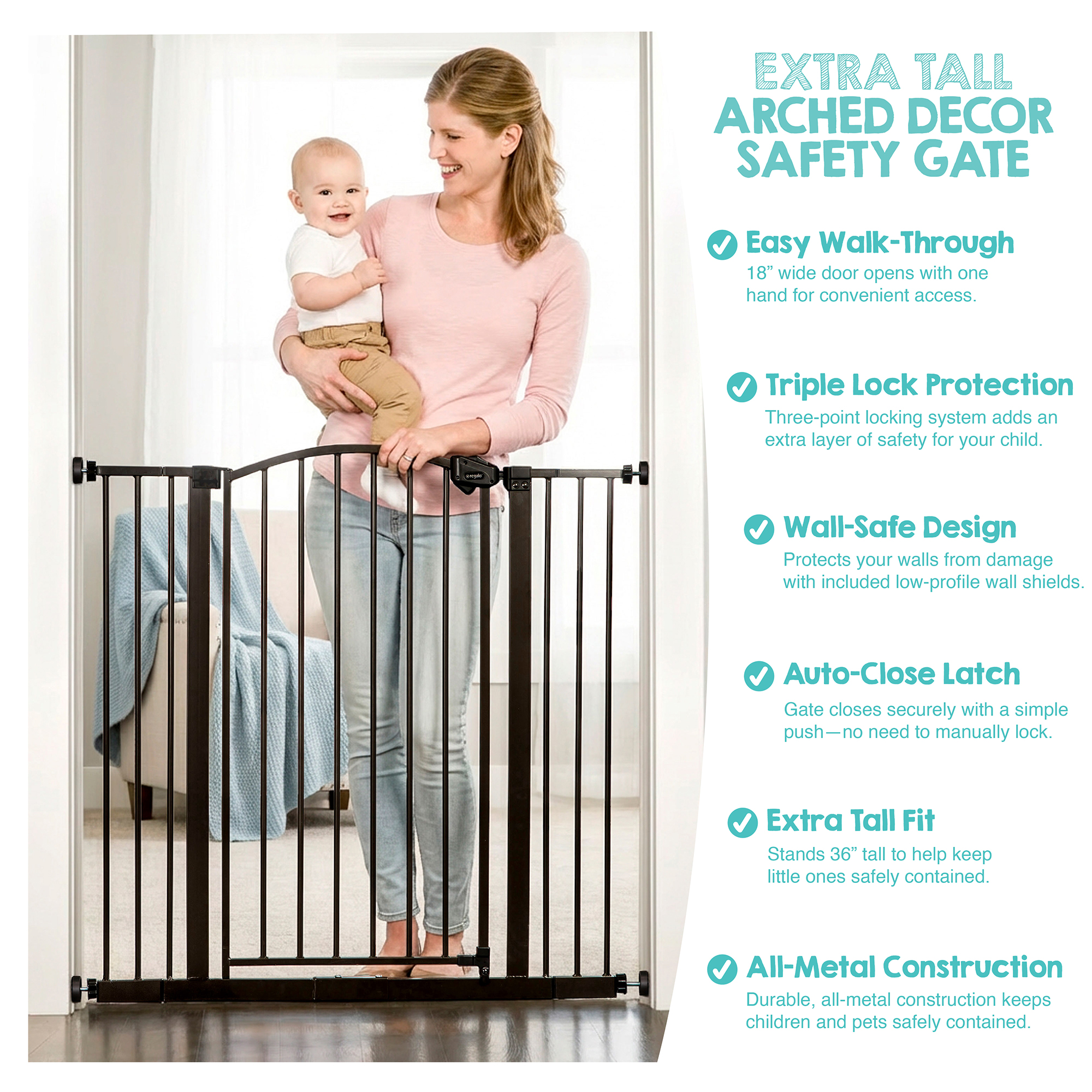 Regalo 36" Extra Tall Baby Safety Gate, Bronze photo 4