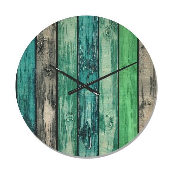 Designart 'Green and Blue Painted Wooden Planks ' Farmhouse Wood Wall Clock