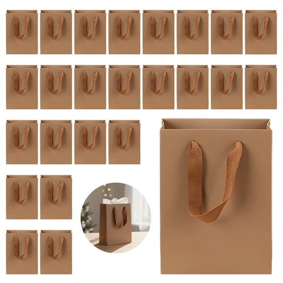 50 Pcs Kraft Paper Gift Bags 5.9x5.9x5.9 in, Small Brown Paper Gift Bags with Handles, Mini Paper Gift Bags Bulk, Sturdy Kraft Paper, Perfect for Gift, Wedding, Party Favors