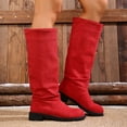 thumbnail image 2 of Rotm Cowboy Chic Women's Knee High Low Hidden Wedge Boots Suede Faux Lining Side Zipper Knee High Buckle Boots Red,7.5, 2 of 7