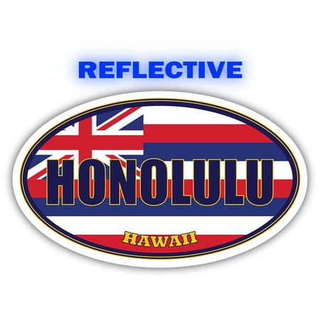 Honolulu City Hawaii State Flag | HI Flag Honolulu County Oval State Colors Reflective Sticker Car Decal 3x5 inches