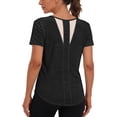 thumbnail image 2 of Tqcoqu Womens Workout Short Sleeve Shirts Round Neck with Breathable Mesh Lightweight for Fitness Yoga Running,Black,Women's S-XXL, 2 of 10